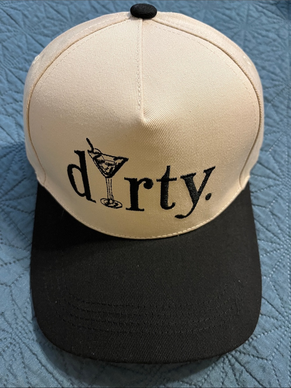 Dirty Embroidered Two-Tone Trucker Hat - Black & Cream